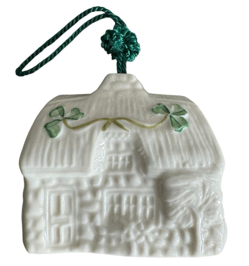 NWB Vintage Irish Belleek Porcelain Christmas 04 ornament Adare Cottage - Boxed